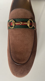 NIB Gucci Herren Horsebit Wildleder Web Mokassin Schuhe Braun 9,5 US (Gucci 9) 581513 