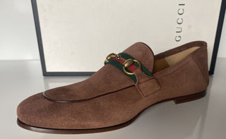 NIB Gucci Herren Horsebit Wildleder Web Mokassin Schuhe Braun 9,5 US (Gucci 9) 581513 