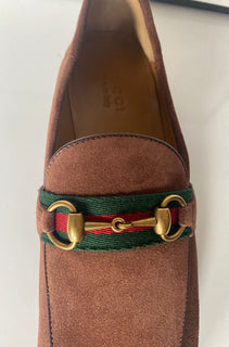 NIB Gucci Herren Horsebit Wildleder Web Mokassin Schuhe Braun 10,5 US (Gucci 10) 581513 