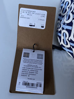 Neu mit Etikett: 420 $ Burberry TB Baumwoll-Baseballkappe Weiß/Marine M (57 cm) 8048483 Italien 
