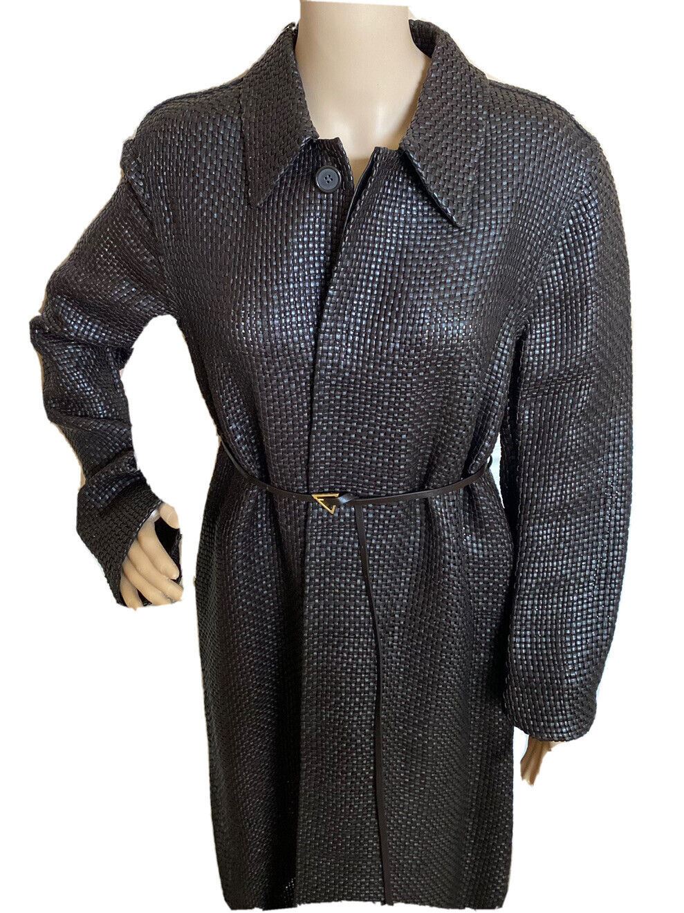 NWT $12200 Bottega Veneta Womens Intrecciato Woven Leather Coat Chocolate 604525