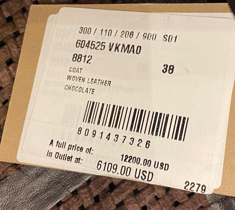 NWT $12200 Bottega Veneta Womens Intrecciato Woven Leather Coat Chocolate 604525