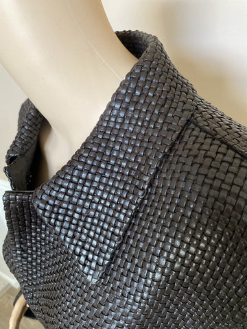 NWT $12200 Bottega Veneta Womens Intrecciato Woven Leather Coat Chocolate 604525