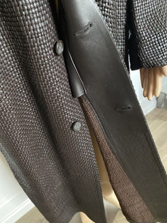Neu mit Etikett: 12.200 $ Bottega Veneta Damenmantel aus gewebtem Intrecciato-Leder Schokolade 604525 