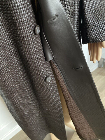 NWT $12200 Bottega Veneta Womens Intrecciato Woven Leather Coat Chocolate 604525