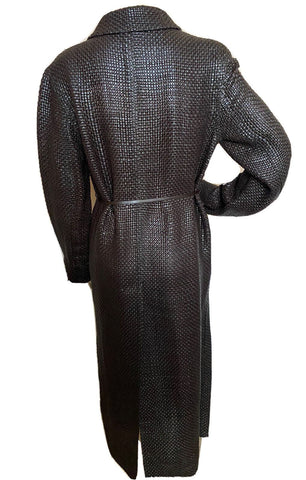 NWT $12200 Bottega Veneta Womens Intrecciato Woven Leather Coat Chocolate 604525