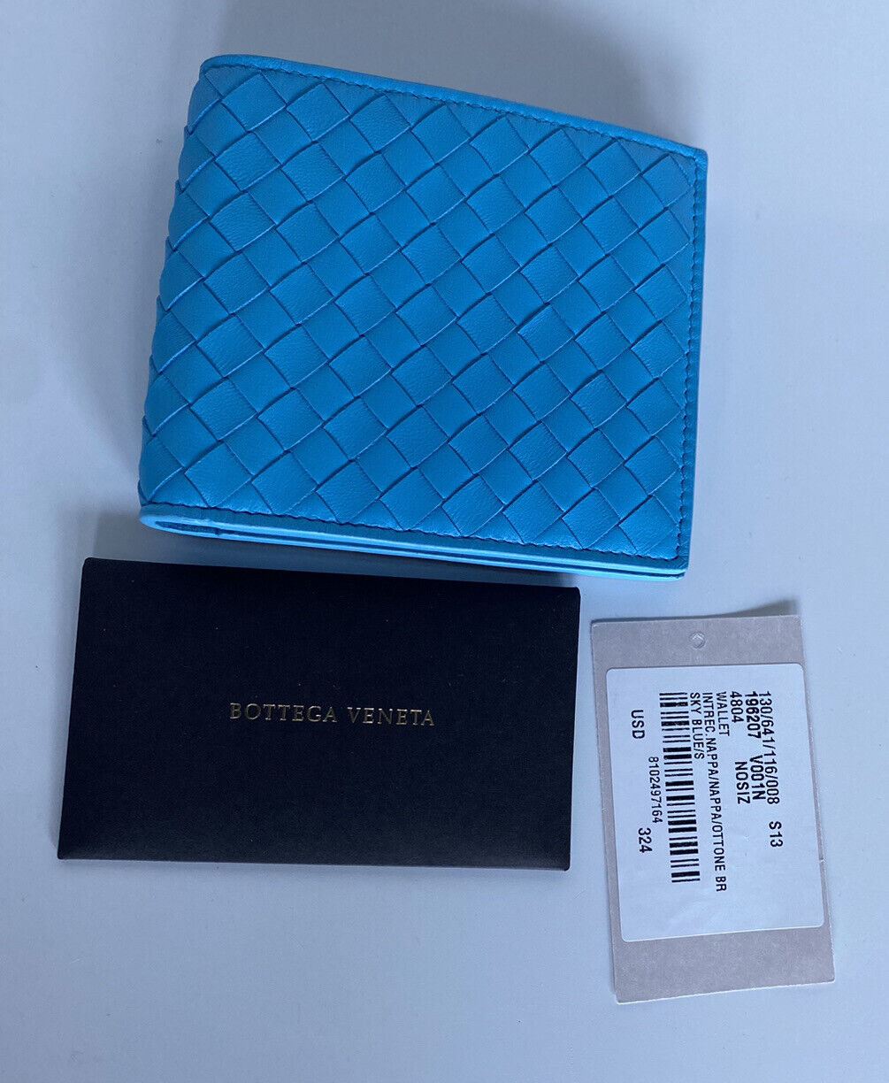 NWT Bottega Veneta Intrecciato Leather Sky Blue Bi-fold Wallet 196207 Italy