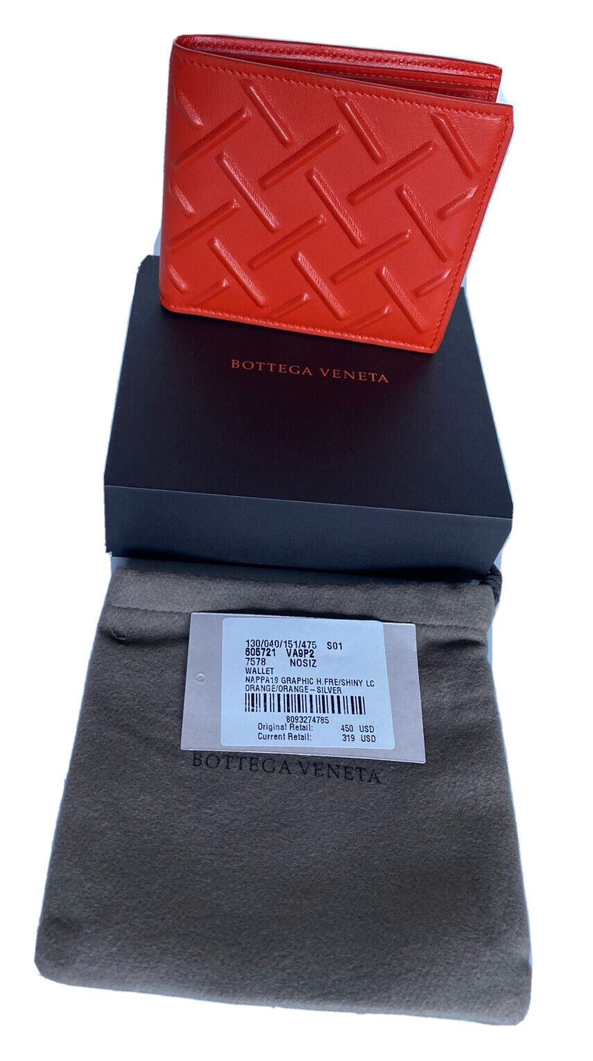 NWT 450 $ Bottega Veneta Nappa19 Graphic Bifold Leder-Geldbörse Orange 605721 IT 