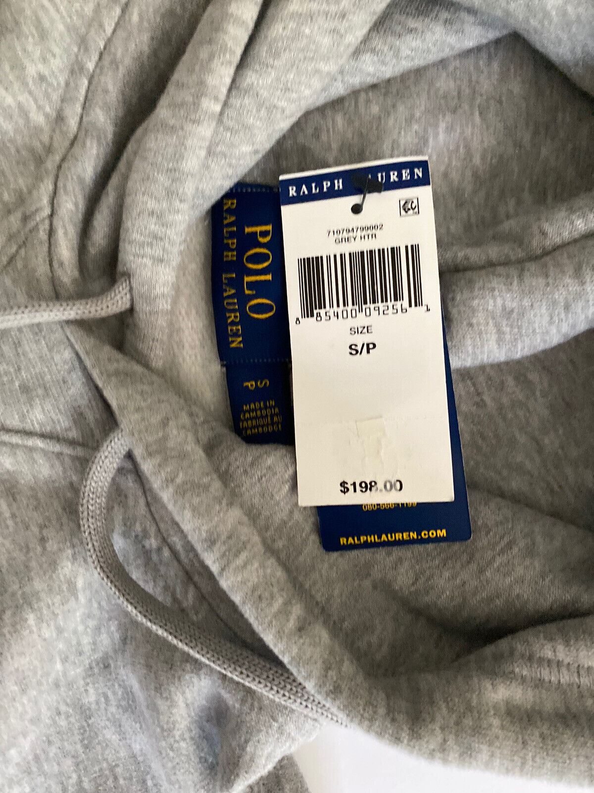 Neu mit Etikett: 198 $ Polo Ralph Lauren USA Logo Langarm-Fleece-Kapuzenpullover, Grau, Größe S 