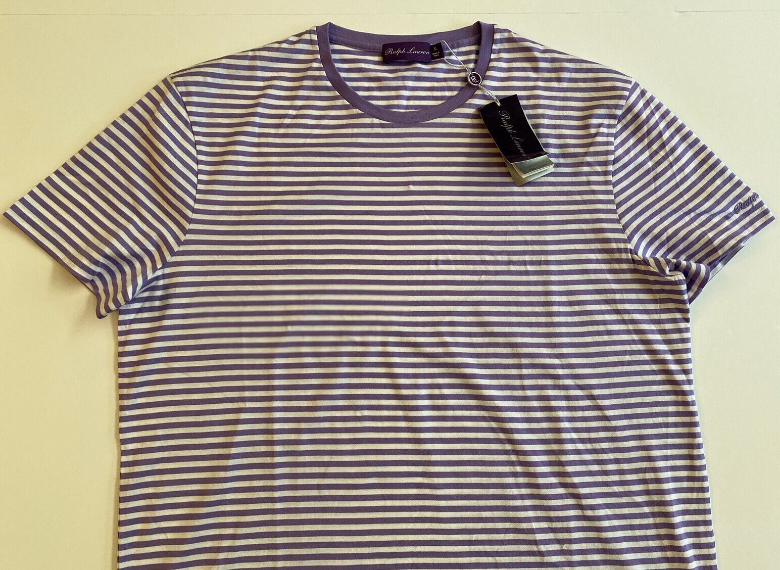 NWT $195 Ralph Lauren Purple Label Lavender Striped Jersey T-Shirt XL