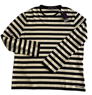 Neu mit Etikett: 250 $ Ralph Lauren Purple Label Schwarz gestreiftes Jersey-Langarm-T-Shirt 2XL 