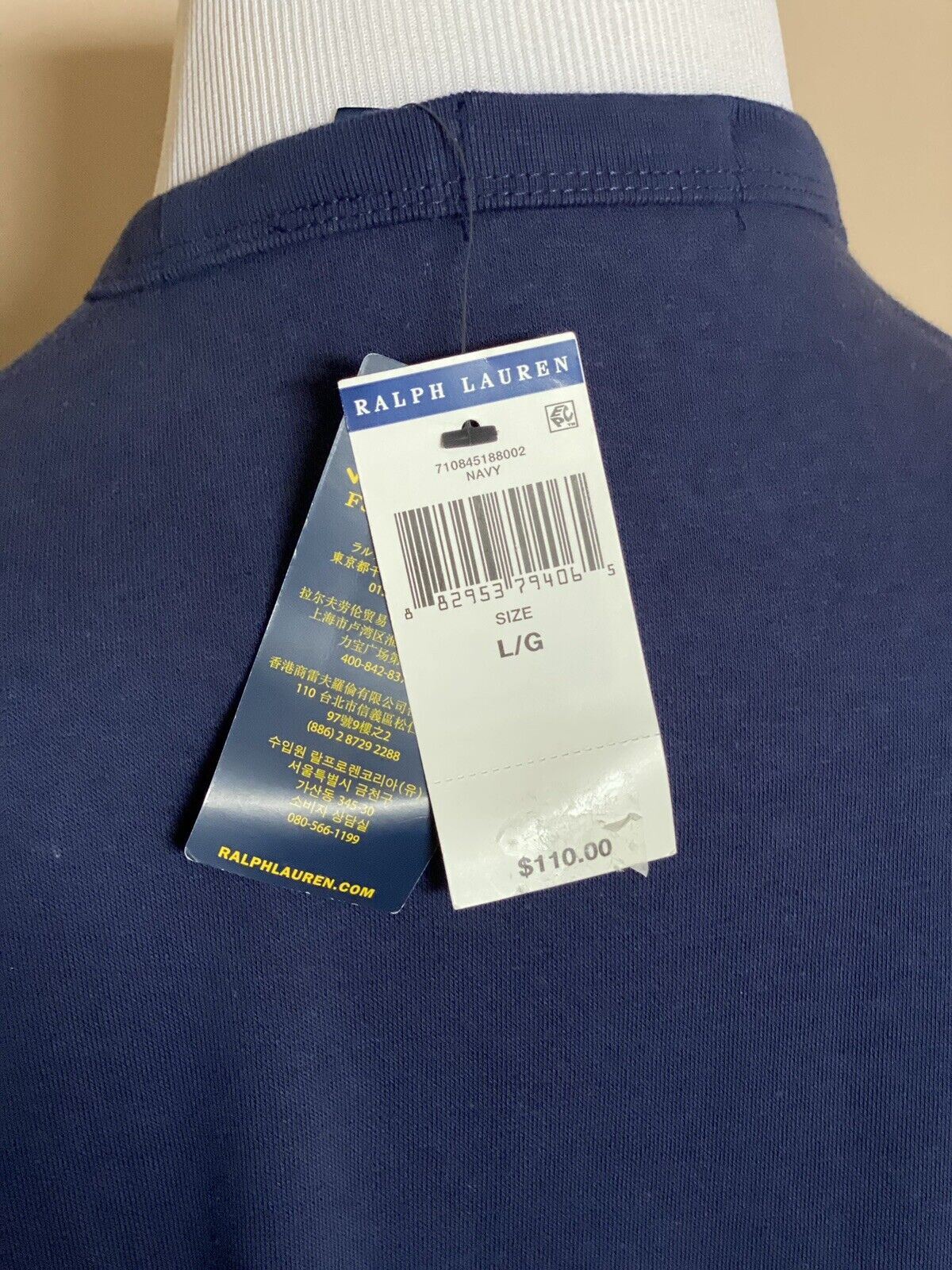 Neu mit Etikett: 110 $ Polo Ralph Lauren Polo-Logo-Fleece-Sweatshirt Marineblau L/G 