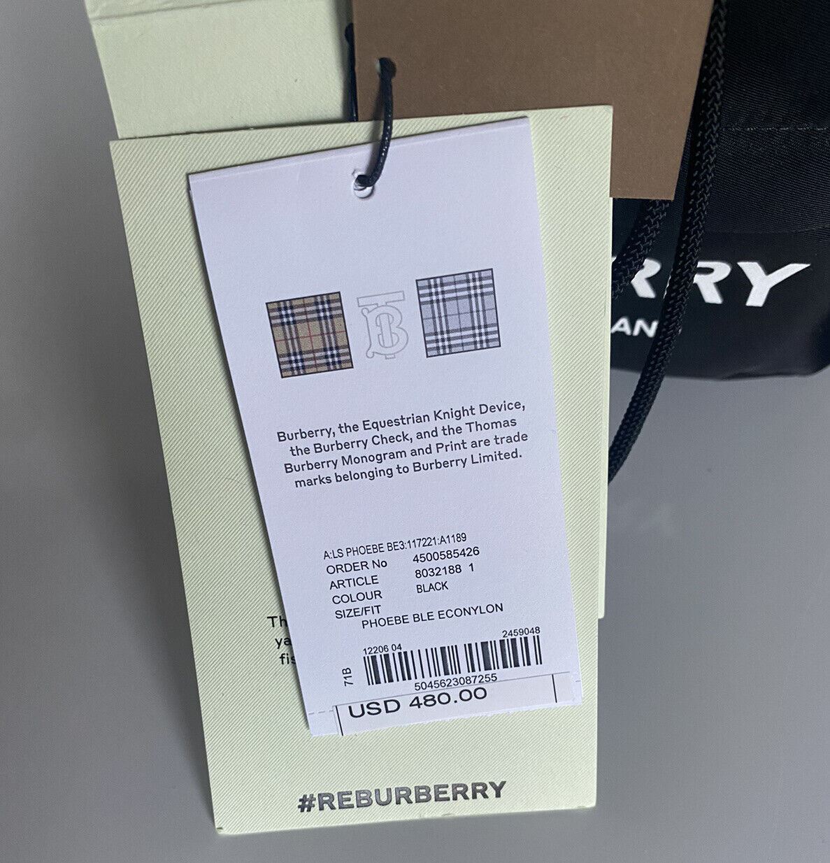 NWT $480 Burberry Mini Logo Print Nylon Drawcord Pouch Black 8032188