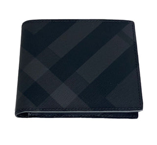 Neue 350-Dollar-Burberry-Karo-Bifold-Geldbörse aus dunklem Anthrazitleder, Italien 8014481 