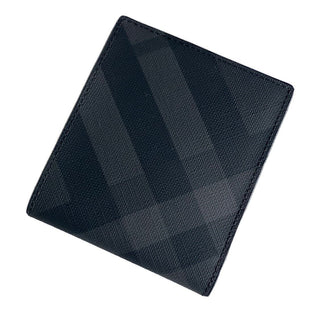 Neue 350-Dollar-Burberry-Karo-Bifold-Geldbörse aus dunklem Anthrazitleder, Italien 8014481 