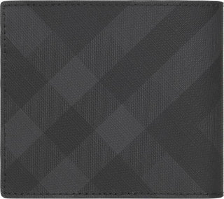 Neue 350-Dollar-Burberry-Karo-Bifold-Geldbörse aus dunklem Anthrazitleder, Italien 8014481 