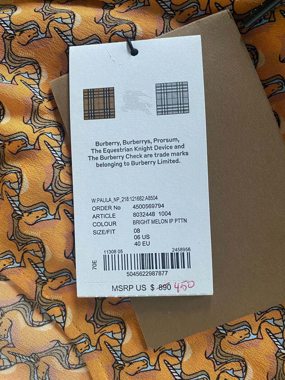 NWT $890 Burberry Women's Bright Melon Button-Up Shirt 6 US (8 UK) 80324481