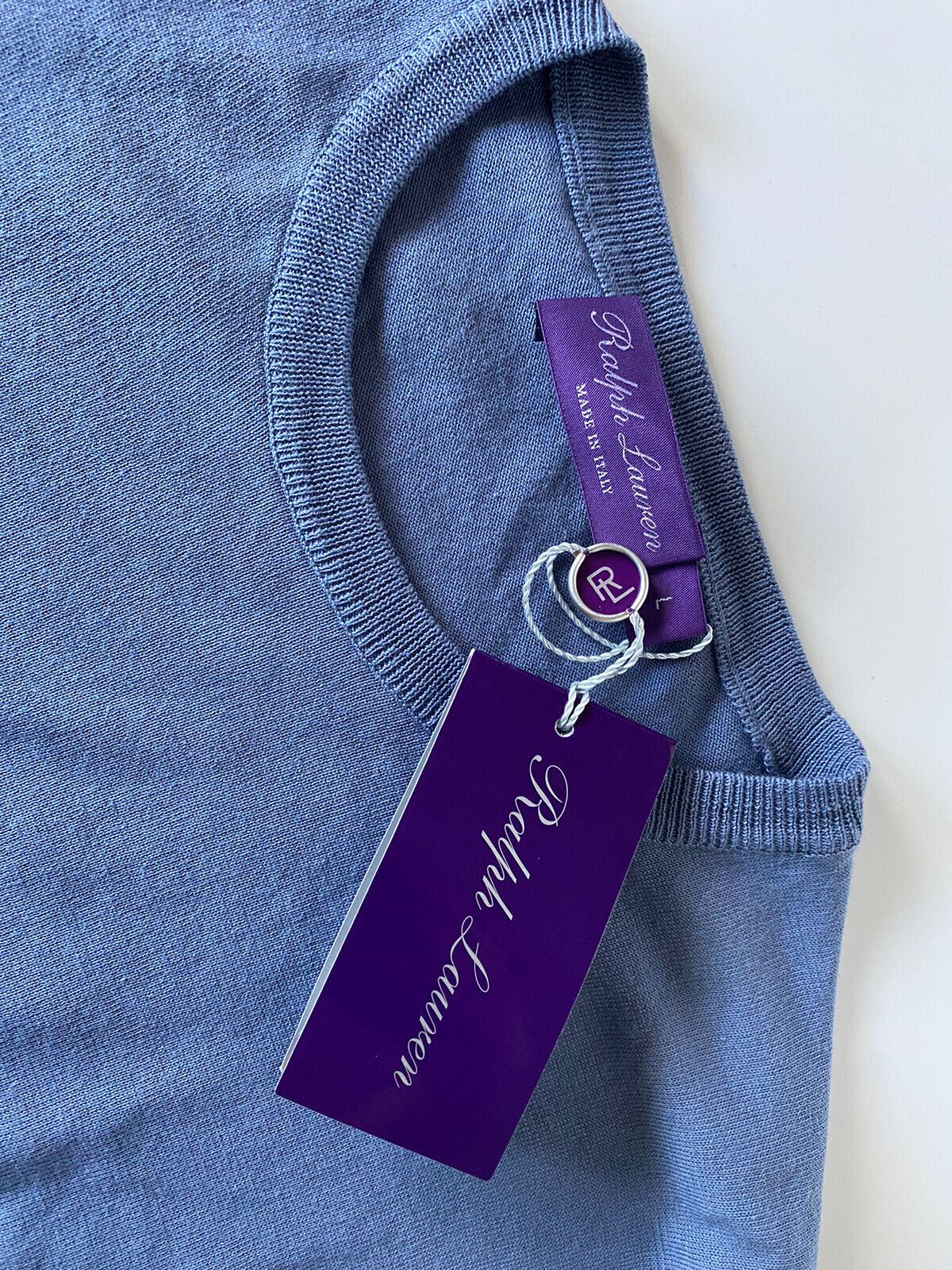 Neu mit Etikett: 695 $ Ralph Lauren Purple Label Baumwollpullover in Blau, Größe L, hergestellt in Italien