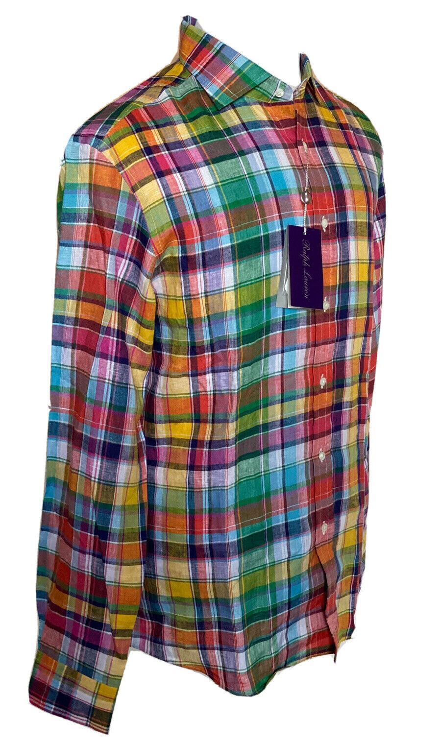 NWT $495 Ralph Lauren Purple Label Men's Multicolor Linen Shirt Large Italy