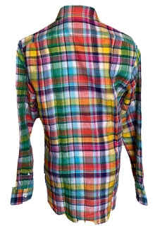NWT $495 Ralph Lauren Purple Label Men's Multicolor Linen Shirt Large Italy