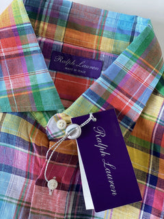 NWT $495 Ralph Lauren Purple Label Men's Multicolor Linen Shirt Large Italy