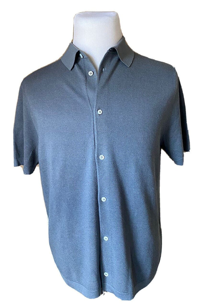Neu mit Etikett: 795 $ Ralph Lauren Purple Label Seiden-/Baumwollblaues Bollon-up-Hemd L Italien