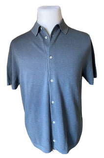 Neu mit Etikett: 795 $ Ralph Lauren Purple Label Seiden-/Baumwollblaues Bollon-up-Hemd L Italien