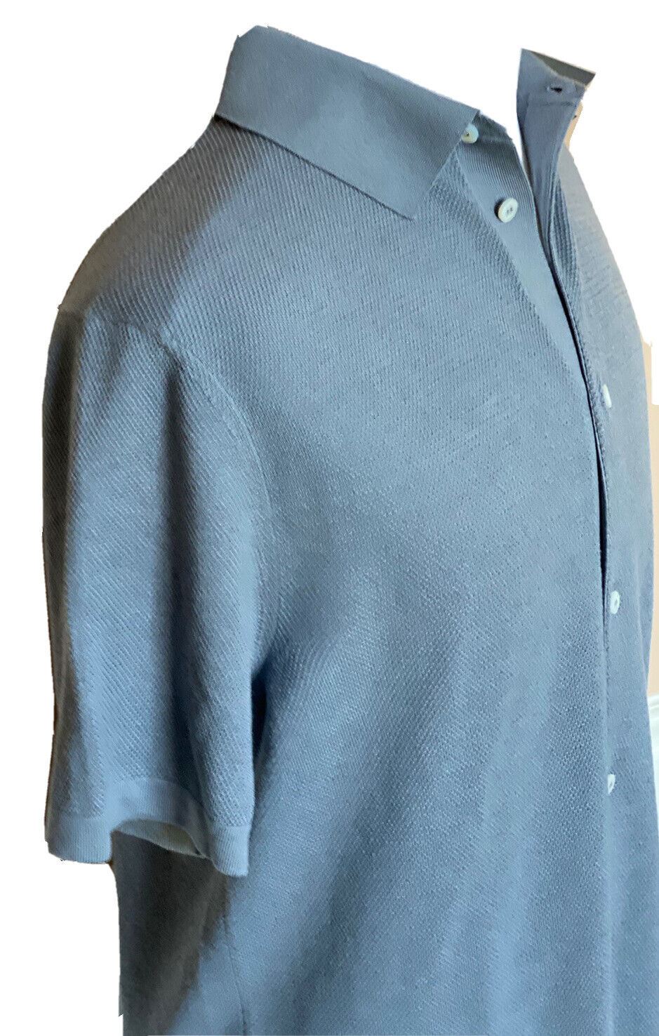 NWT $795 Ralph Lauren Purple Label Silk/Cotton Blue Bollon-up Shirt L Italy
