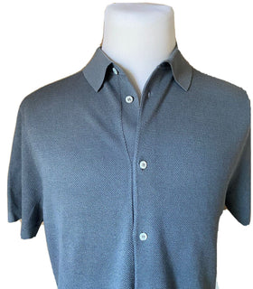 Neu mit Etikett: 795 $ Ralph Lauren Purple Label Seiden-/Baumwollblaues Bollon-up-Hemd L Italien