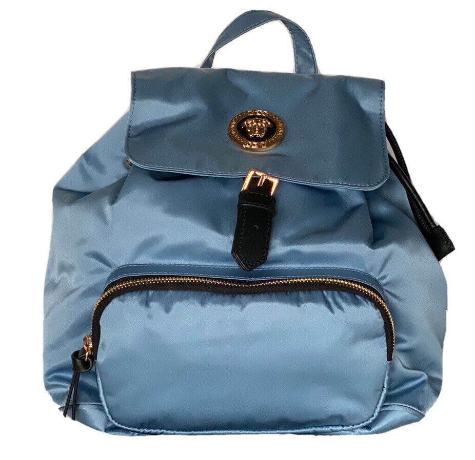 NWT Versace Nylon/Leather Cornflower Blue Backpack Made in Italy 1002876 1A02155