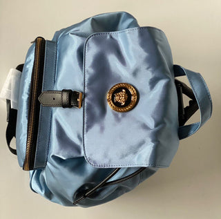 Neu mit Etikett: Versace Rucksack aus Nylon/Leder in Kornblumenblau, hergestellt in Italien, 1002876 1A02155 