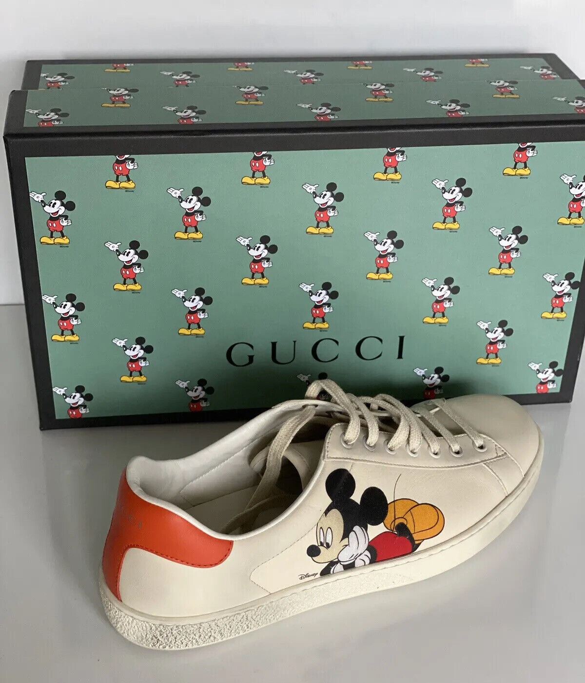 NIB Gucci Men's Mickey Mouse Disney Ivory Sneakers 10.5 US (10 Gucci) 603697