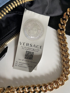 NWT Versace Nylon/Leather Cornflower Blue Hobo Bag Made in Italy 1002877 1A02155