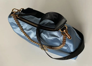 NWT Versace Nylon/Leather Cornflower Blue Hobo Bag Made in Italy 1002877 1A02155