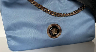 NWT Versace Nylon/Leather Cornflower Blue Hobo Bag Made in Italy 1002877 1A02155