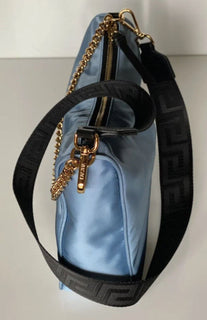 NWT Versace Nylon/Leather Cornflower Blue Hobo Bag Made in Italy 1002877 1A02155