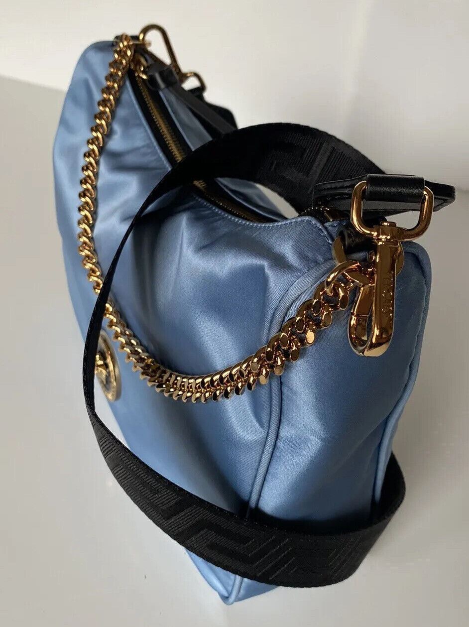 NWT Versace Nylon/Leather Cornflower Blue Hobo Bag Made in Italy 1002877 1A02155