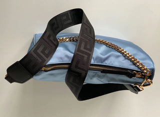 NWT Versace Nylon/Leather Cornflower Blue Hobo Bag Made in Italy 1002877 1A02155