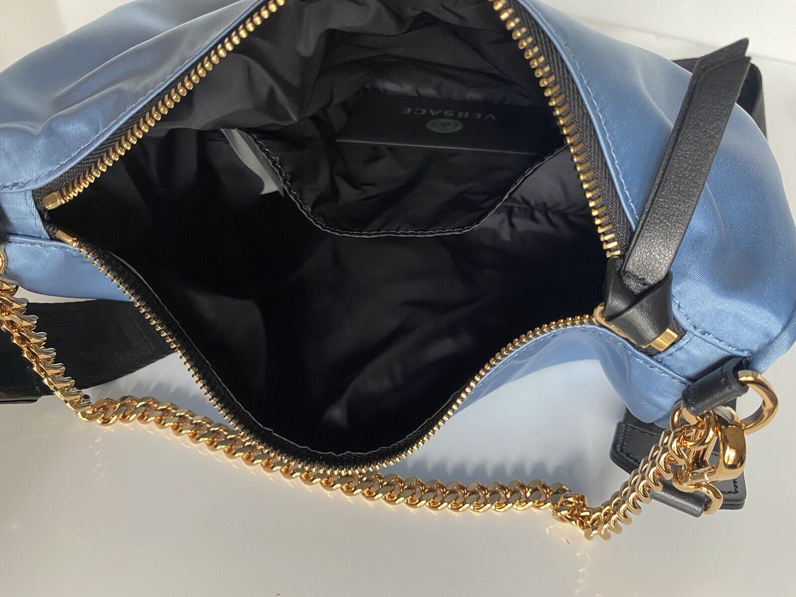 Сумка-хобо NWT Versace из нейлона/кожи василькового цвета, производство Италия 1002877 1A02155 
