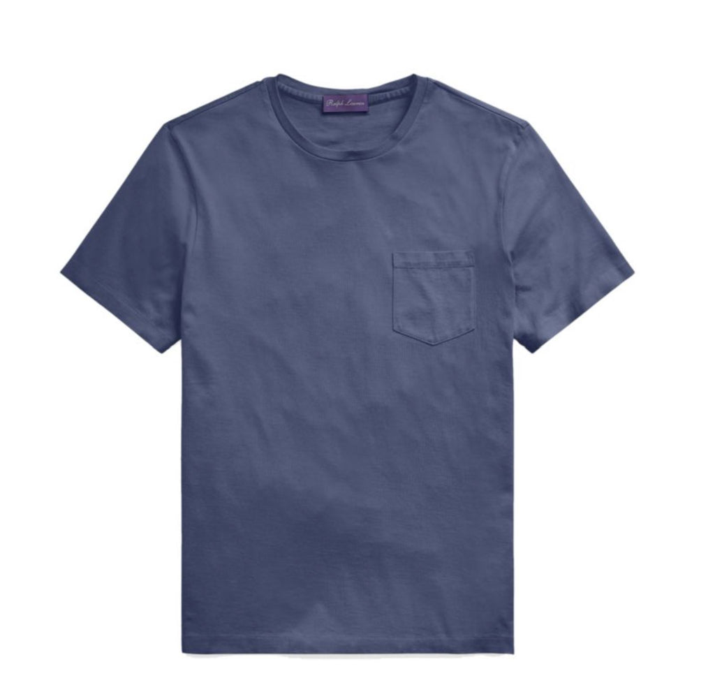 Neu mit Etikett: 195 $ Ralph Lauren Purple Label Baumwoll-T-Shirt in Blau mit Tasche, Größe L 