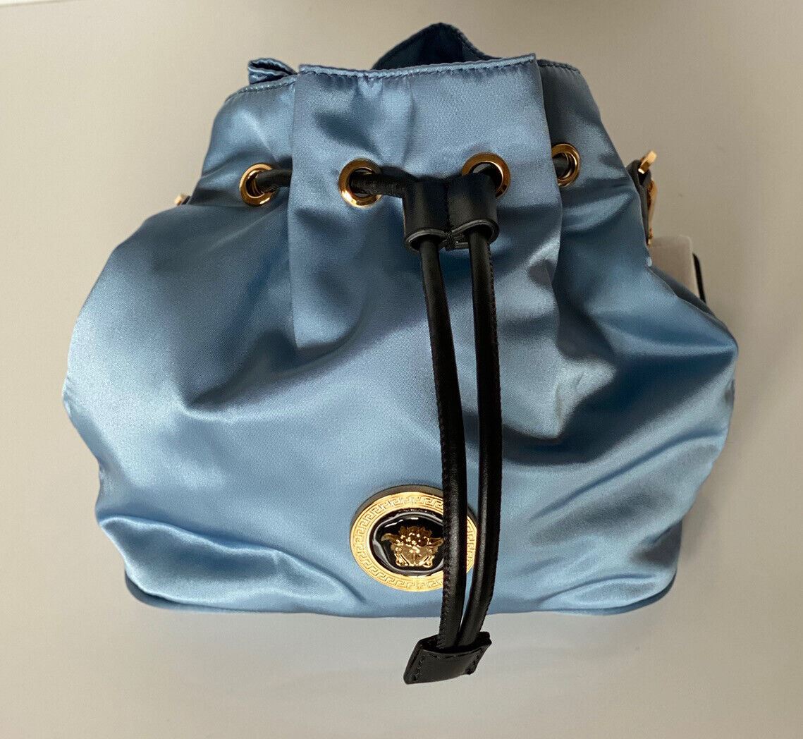 NWT Versace Nylon/Leather Cornflower Blue Mini Backpack Italy 1002875 1A02155