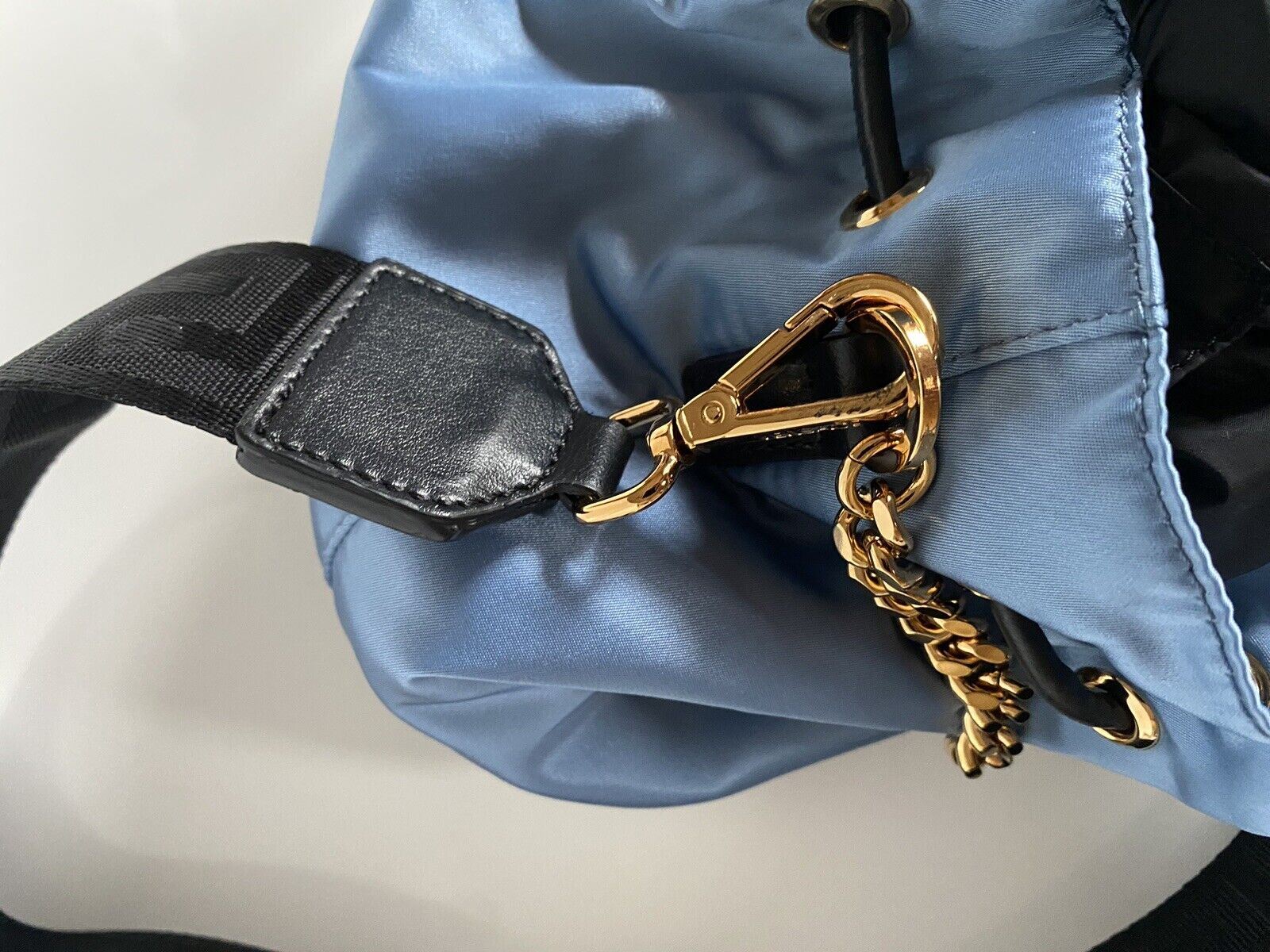 NWT Versace Nylon/Leather Cornflower Blue Mini Backpack Italy 1002875 1A02155