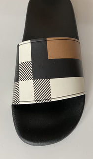 NIB $410 Burberry Camel Check Slides Sandalen 10 US (43 Euro) 8043672 