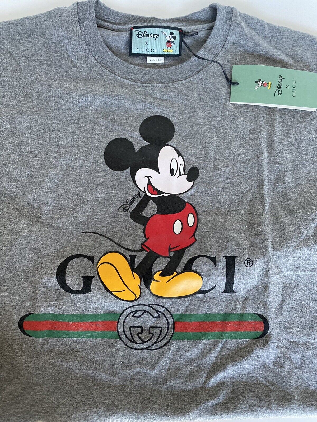 NWT Gucci Mickey Mouse Gray Cotton Jersey T-Shirt Size Medium (Oversized) 565806