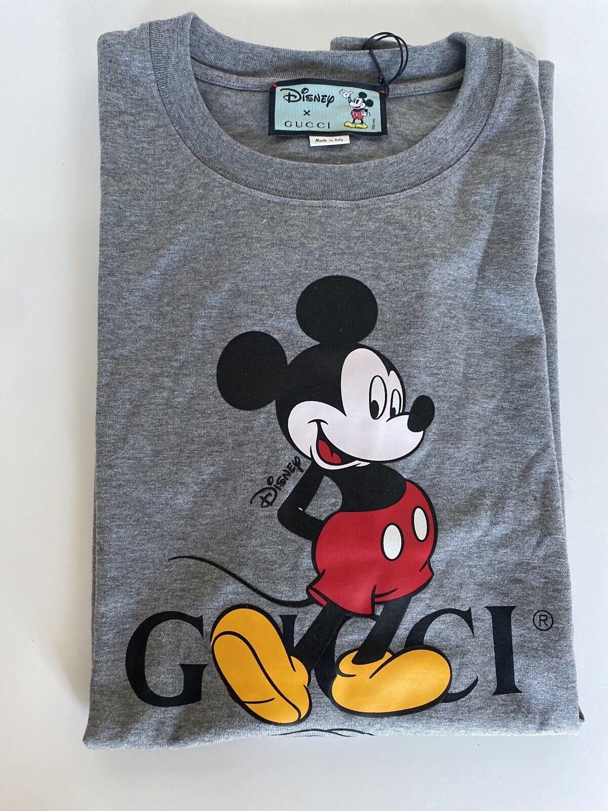 Серая футболка из хлопкового джерси NWT Gucci Mickey Mouse, средний размер (оверсайз) 565806