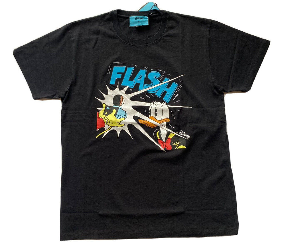 Neu mit Etikett: Gucci Donald Duck Flash Disney Schwarzes Jersey-T-Shirt Small (Übergröße) 548334