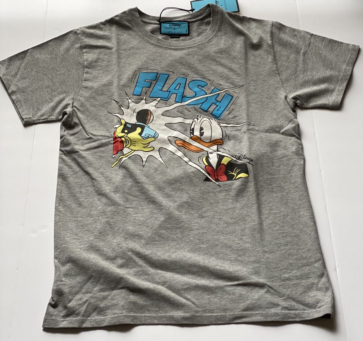 Neu mit Etikett: Gucci Donald Duck Flash Disney Graues Jersey-T-Shirt M (Übergröße) 548334