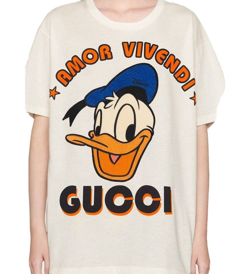 Neu mit Etikett: Gucci Donald Duck Amor Vivendi Elfenbeinfarbenes Jersey-T-Shirt XS (Übergröße) 615044