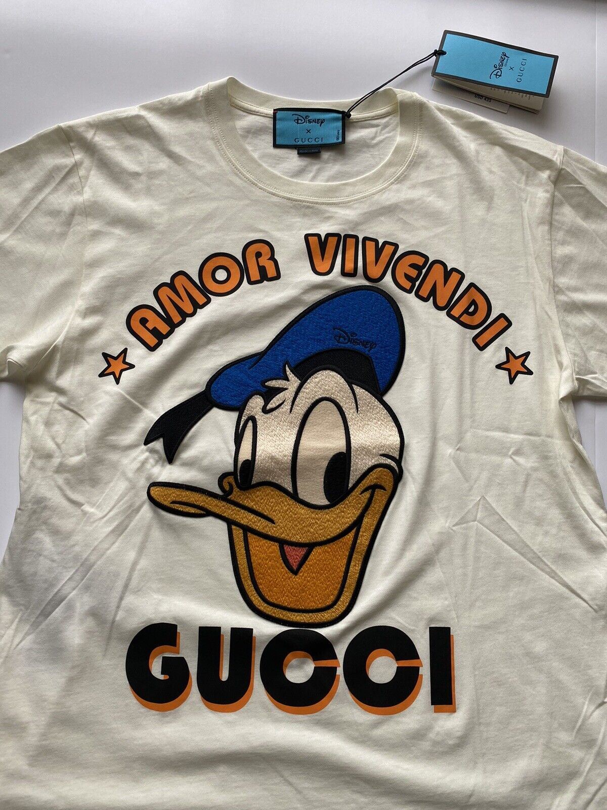 NWT Gucci Donald Duck Amor Vivendi Ivory Jersey T-Shirt XS (Oversized) 615044