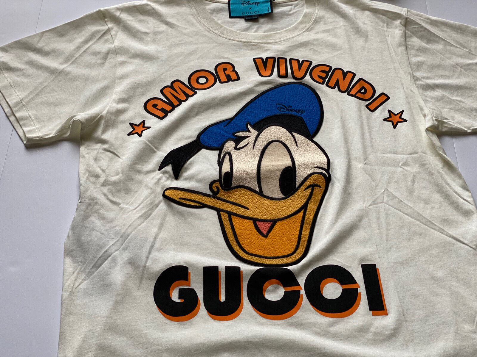 NWT Gucci Donald Duck Amor Vivendi Ivory Jersey T-Shirt XS (Oversized) 615044